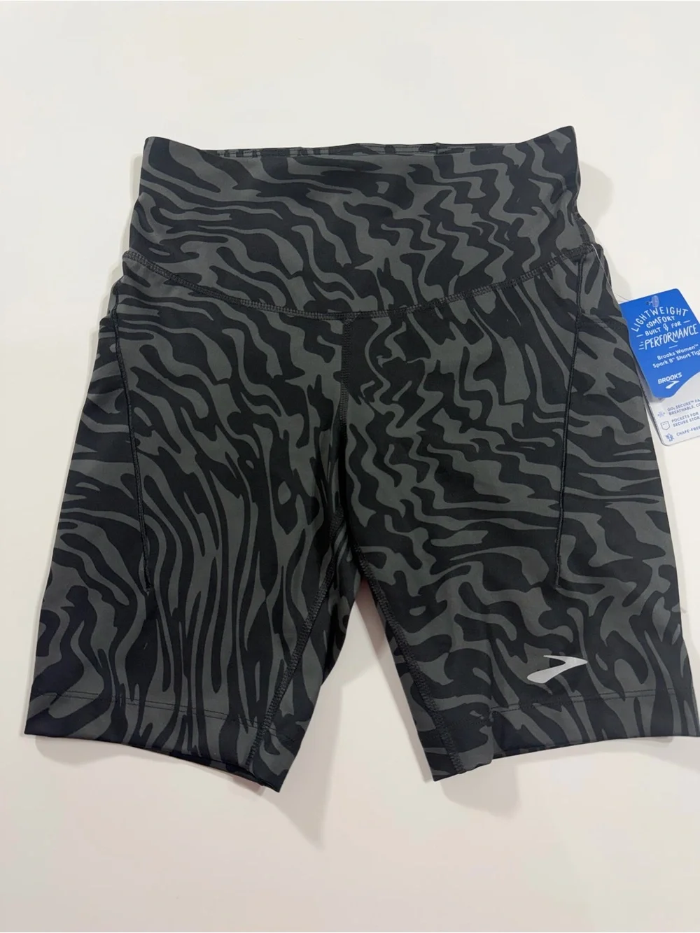 Brooks Spark 8” Short Tight XS Obsidian Speedscape Running Shorts NWT Black Gray